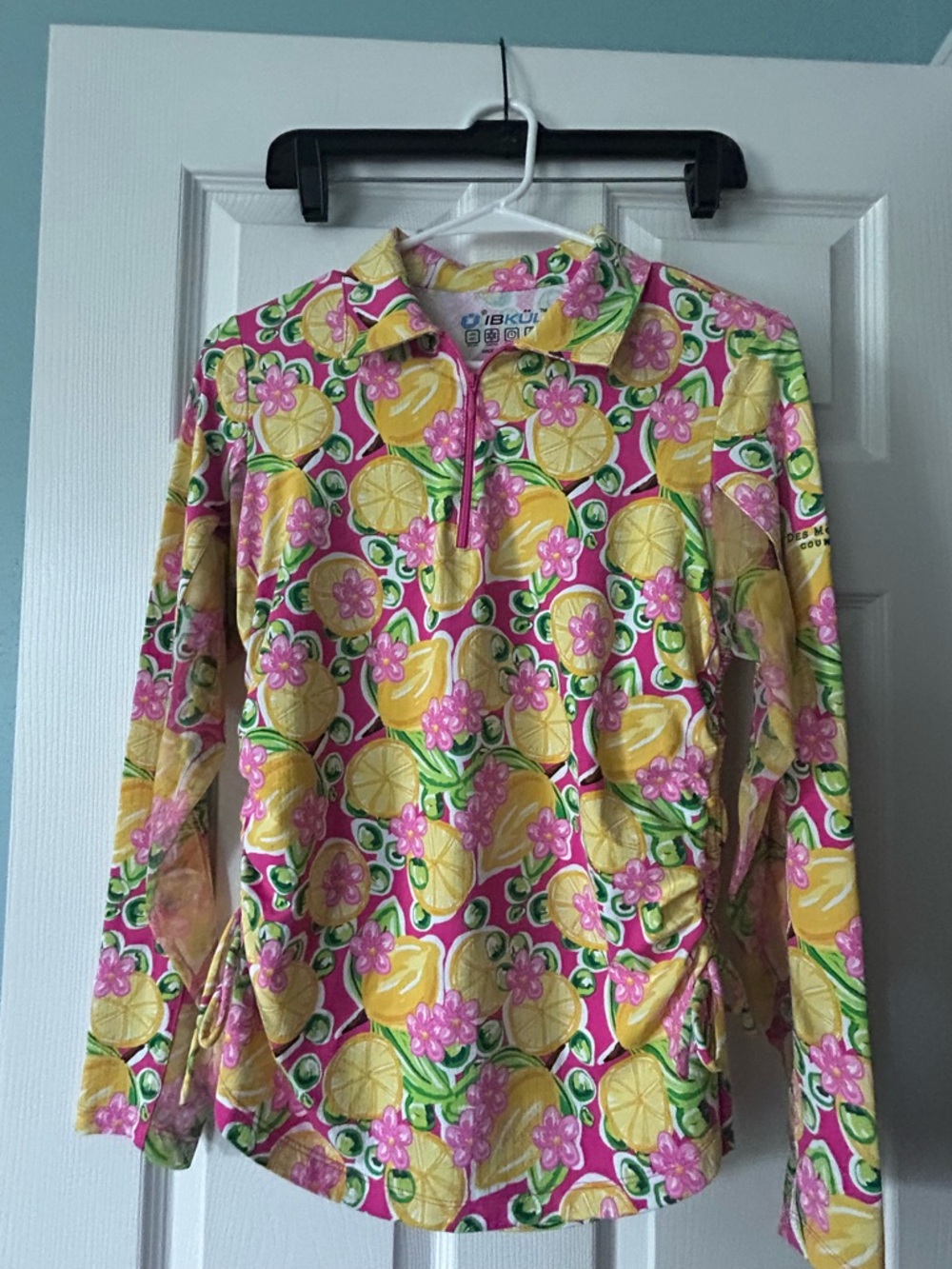 IBKUL Women’s  Long Golf Shirt with Pink & Yellow Citrus Floral Print